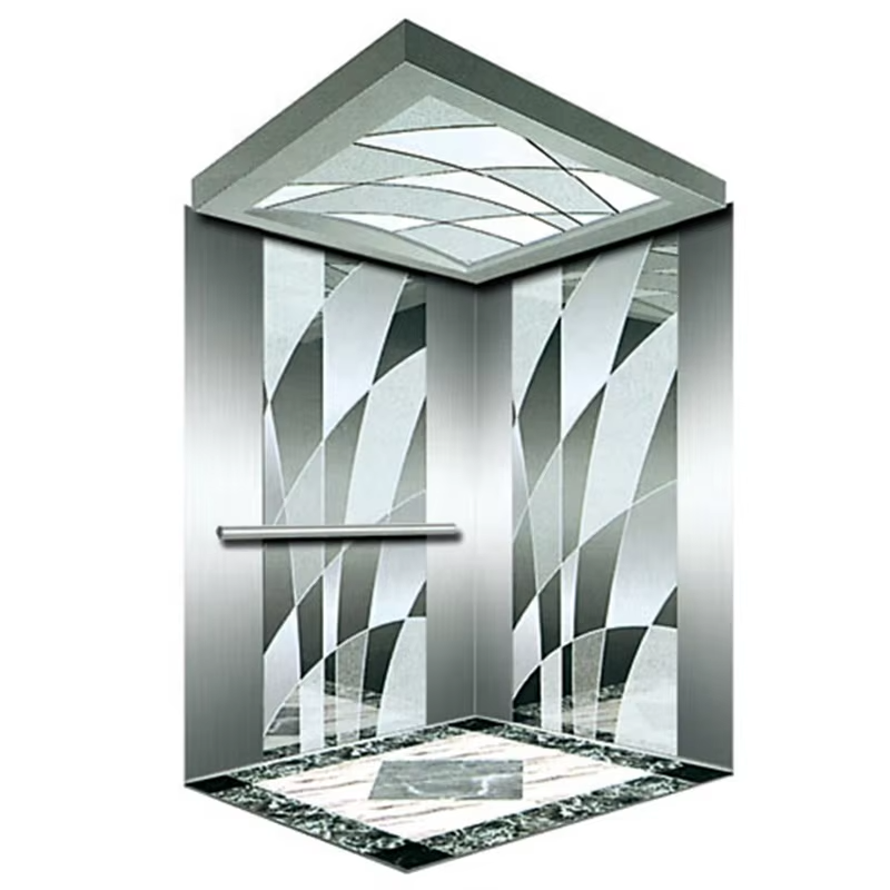 VTSP130 Cabină de lift de pasageri pentru hoteluri cu construcție din oțel inoxidabil Tavan decorativ cu LED-uri 1 an garanție