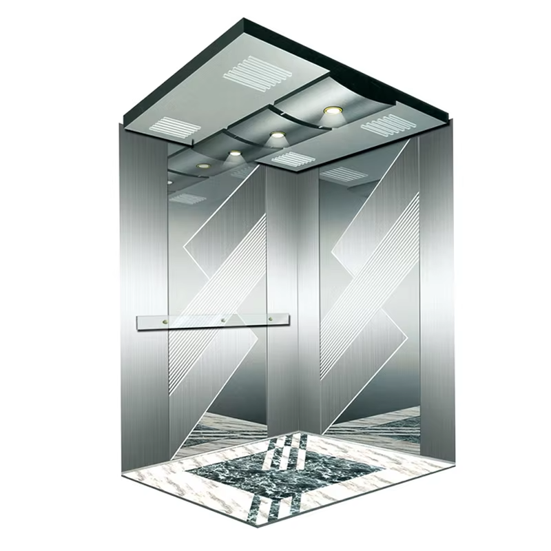 VTSP130 Cabină de lift de pasageri pentru hoteluri cu construcție din oțel inoxidabil Tavan decorativ cu LED-uri 1 an garanție