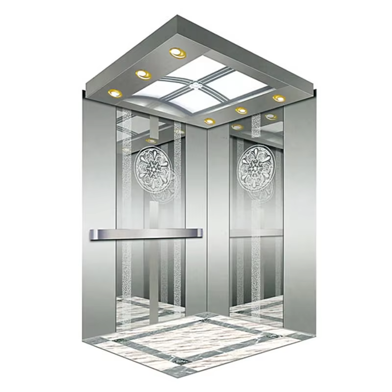VTSP130 Cabină de lift de pasageri pentru hoteluri cu construcție din oțel inoxidabil Tavan decorativ cu LED-uri 1 an garanție