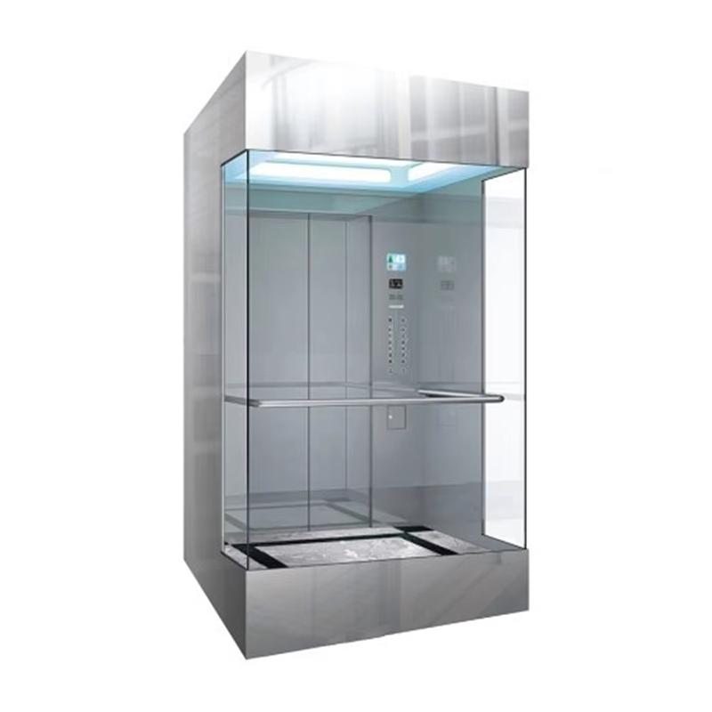 VTSP131 Cabină modernă de lift comercial cu podea anti-alunecare cu zgomot redus din oțel inoxidabil și panouri LED