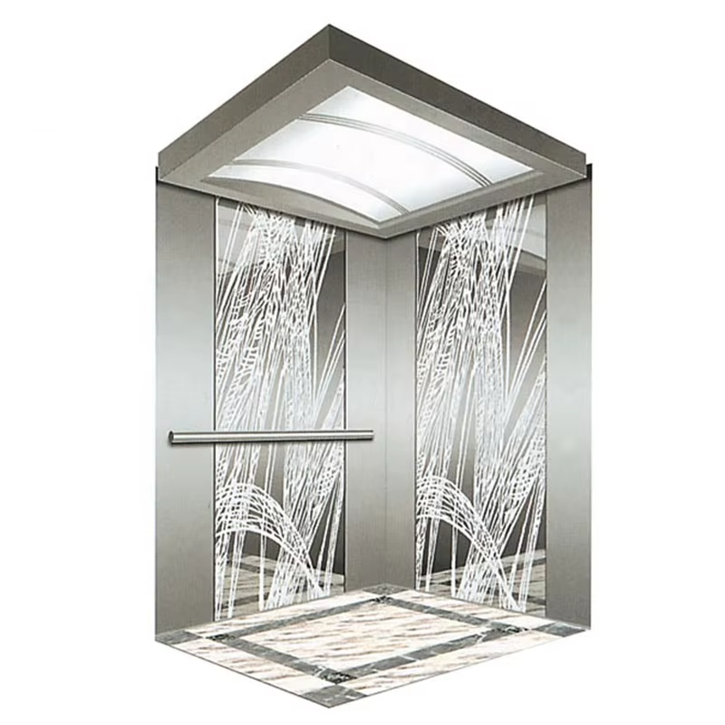 VTSP131 Cabină modernă de lift comercial cu podea anti-alunecare cu zgomot redus din oțel inoxidabil și panouri LED