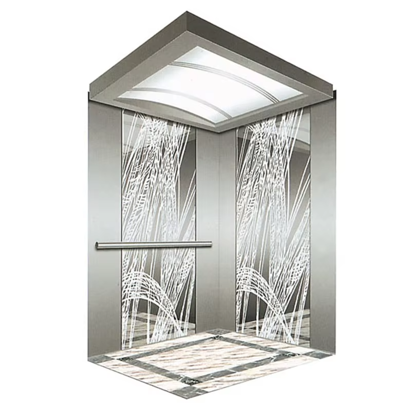VTSP131 Cabină modernă de lift comercial cu podea anti-alunecare cu zgomot redus din oțel inoxidabil și panouri LED